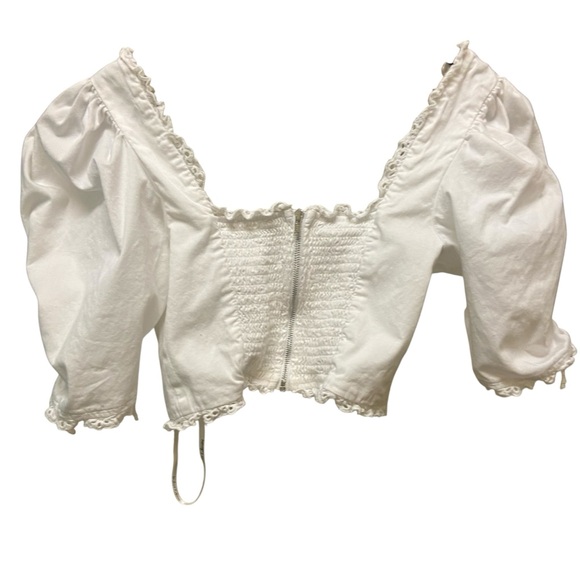 For Love & Lemons Kylie Crop Top Size S White Eyelet Zip Back Spring Vacation - Picture 4 of 16